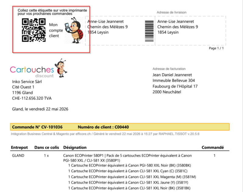QR code de connexion client sur document Business Central